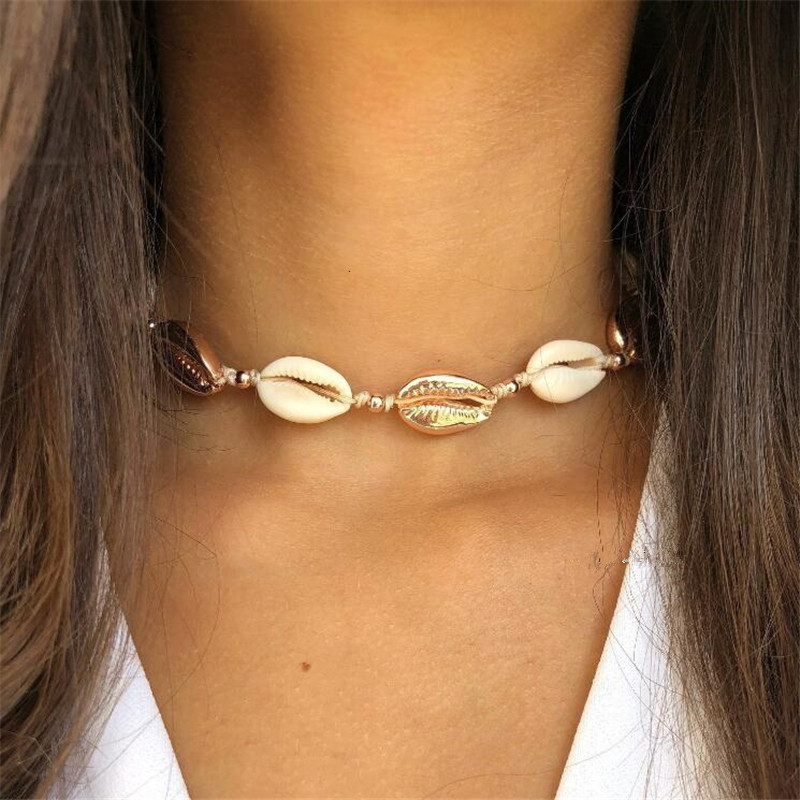 

Popular Ornaments Natural Shell Choker Pure Manual Alloy Shell Tie Weave Necklace Woman