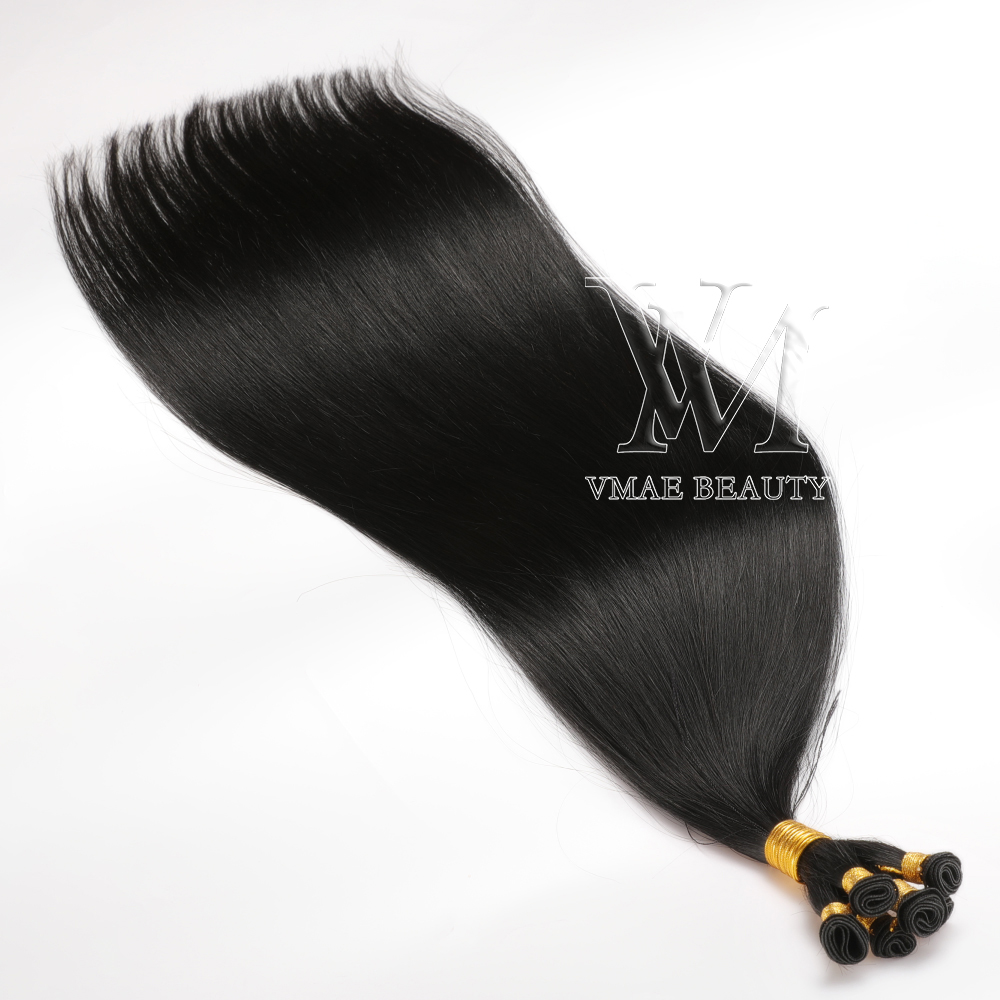 

VMAE European Black Hair Wefts Single Donor Double Drawn 100g Russian Remy Virgin hand-tied Habit Method hand tied handtied Weft Human Hair Extensions, Pure color