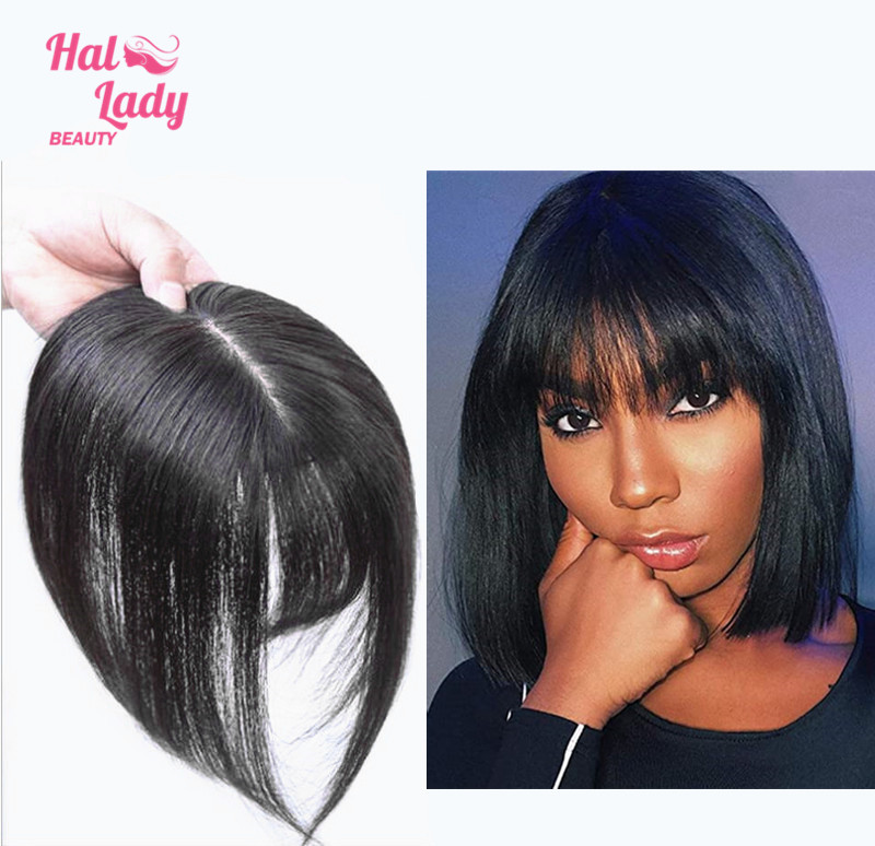 

Halo Lady Beauty Clip In Human Hair Bangs Invisible Seamless Fringe Hair Brazilian Straight Remy for Women Mild Loss