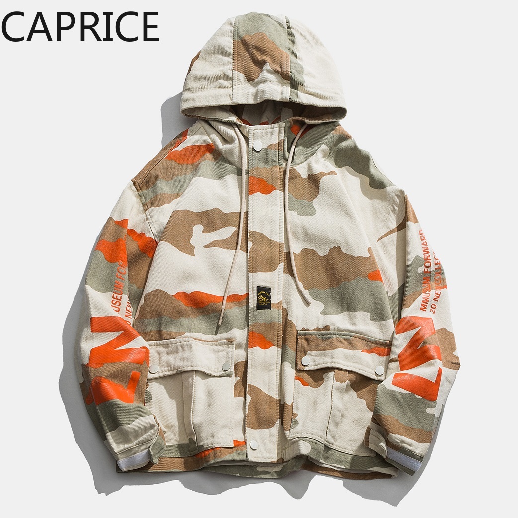 

Hip Hop camouflage Jacket Windbreaker Men Japan Harajuku Multi Pockets Jacket Coat Retro Vintage Casual Track Streetwear, Beige
