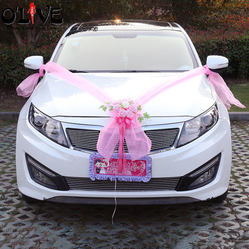 

Artificial Flowers Garland Wedding Decoration Car Flowers Foam Roses Decorative Tulle Wreath DIY Wedding Party Supplies, Pink