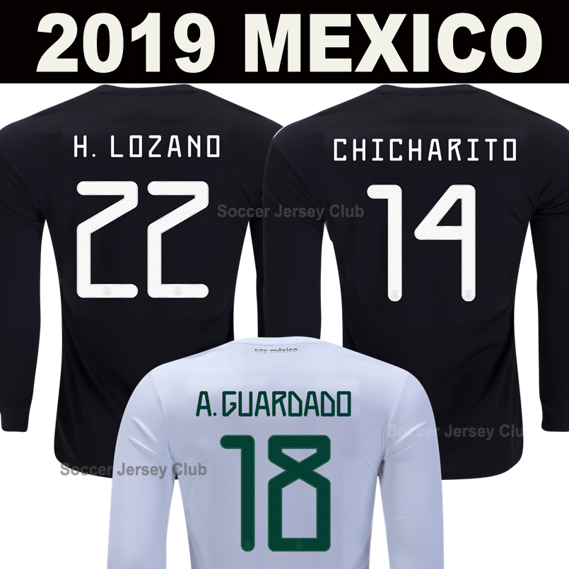 

2019 Long Sleeve Mexico Soccer Jersey CHICHARITO LOZANO CHUCKY Full Sleeve Gold Cup Football Shirts MARQUEZ DOS SANTOS camisetas de futbol, Black;yellow