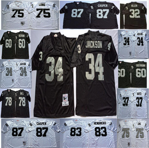 

Vintage NCAA Oakland Football 34 Bo Jackson 75 Howie Long 32 Marcus Allen Jerseys 25 Fred Biletnikoff Lester Hayes Casper Jersey Black White, As