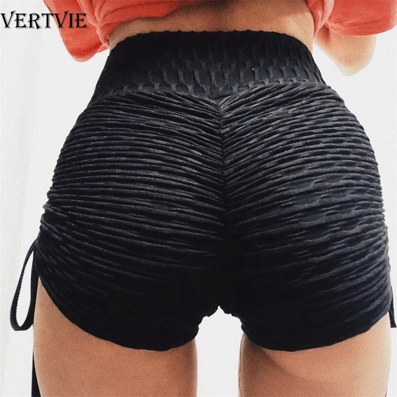 

VERTVIE Yoga Shorts Women Sexy Push Up Fitness Short Legging High Waist Gym Trunks Running Tight Sportswear Striped Underwear, White