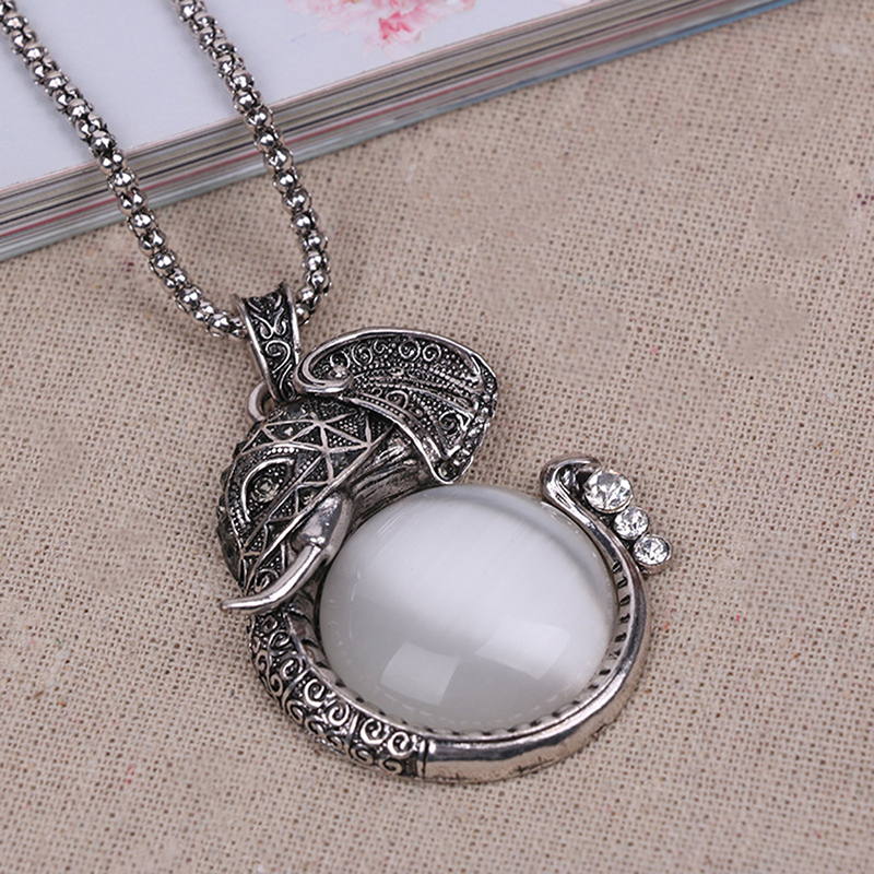 

Fashion Necklace Elephant Long Sweater Chain Fashion Cat Eye Pendant Jewelry
