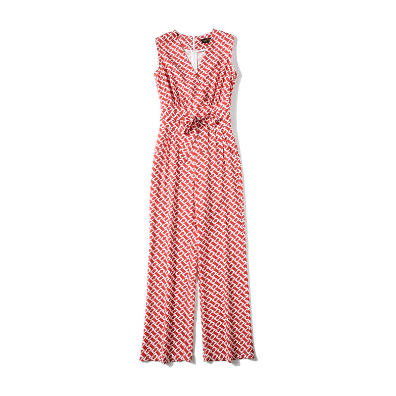

Romper High Quality Summer New Fashion Women Elegant Business Jumpsuit V-neck Print Office Work Tank Overall, Red