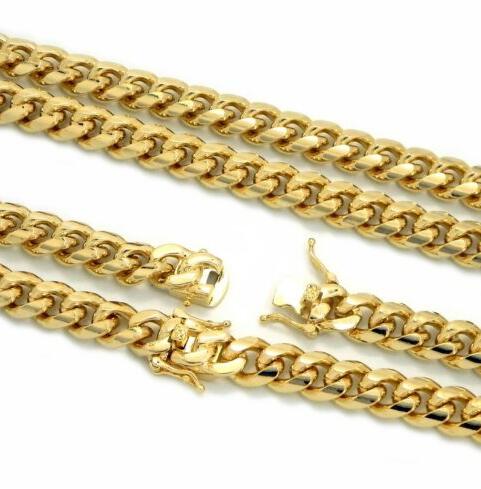 

Mens Heavy 10mm Miami Cuban Link Chain 14k Gold Finish Necklace, Silver