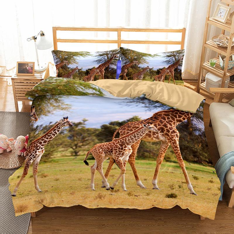 

BEST.WENSD Yellow deer Bedding 100% Microfiber Fabric kids full size bedset Children's Birthday Gifts duvet cover bed comforter, As picture