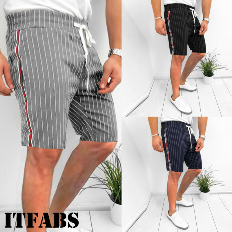

Handsome Men's Striped Short Pants Summer Casual Athletic Gym Sports Training Shorts Comfortable Clothes Outfit, Blue