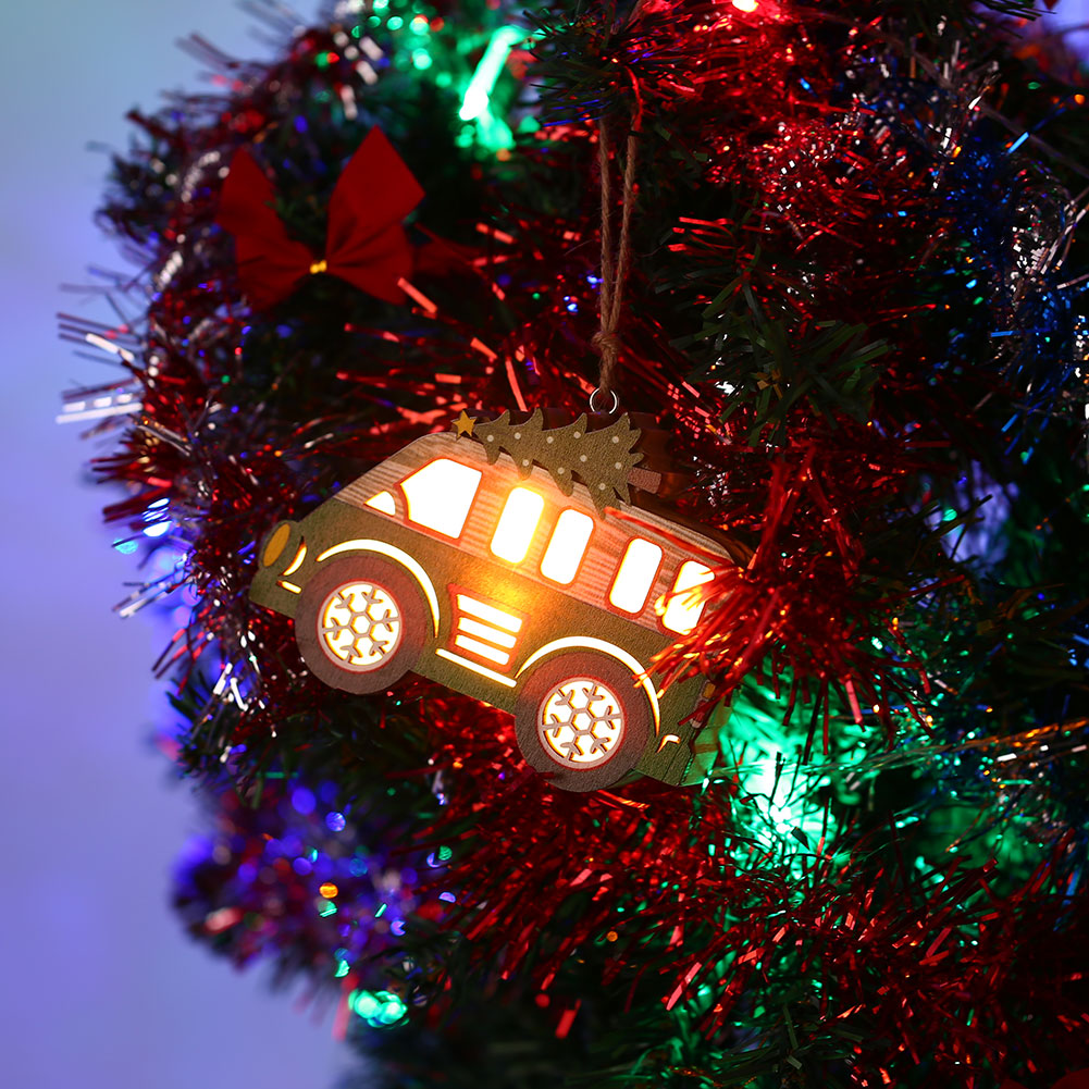 

Luminous Car Pedant Unique Christmas Tree Wooden Festival LED Lights Creative
