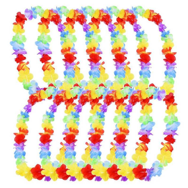 

10 Pcs Hawaiian Party Wreath Decorations Tropical Style Necklace Theme Flowers Holiday Wedding Beach Decoration, 10pcs