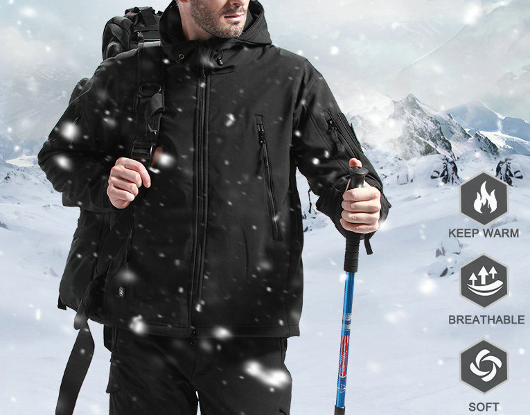 

Breathable Anti-UV Tactical Jacket Men Fashion Waterproof and Windproof Warm Coat Male Soft Shell Material Men Clothing, Black