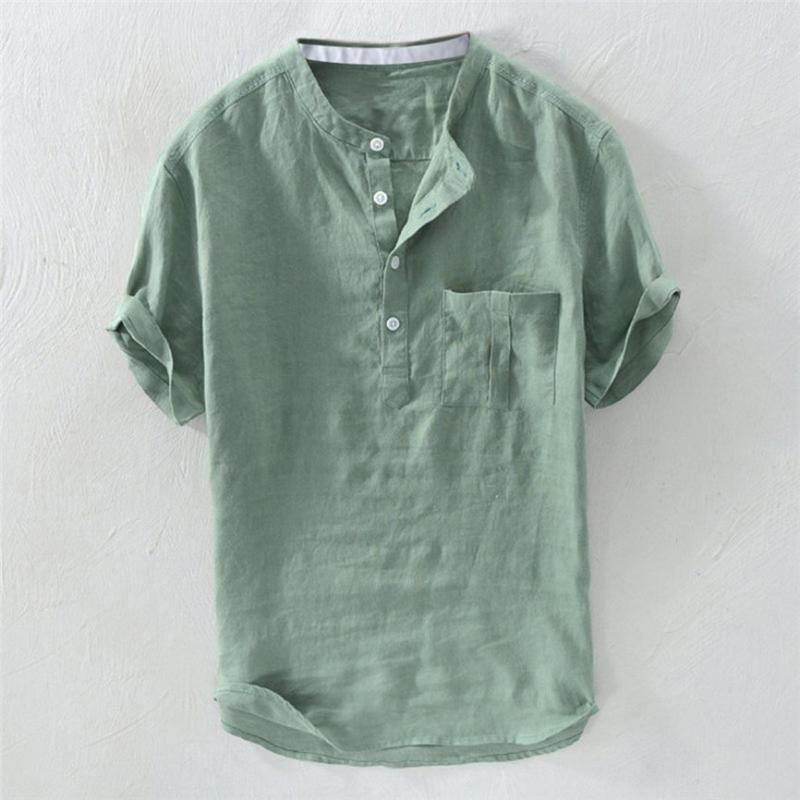 

Men's Casual Shirts Camisas Men Shirt Summer Home Pure Color Button Linen Solid Short Sleeve Retro Tops Blouse Clothing Camisa Masculina, White;black