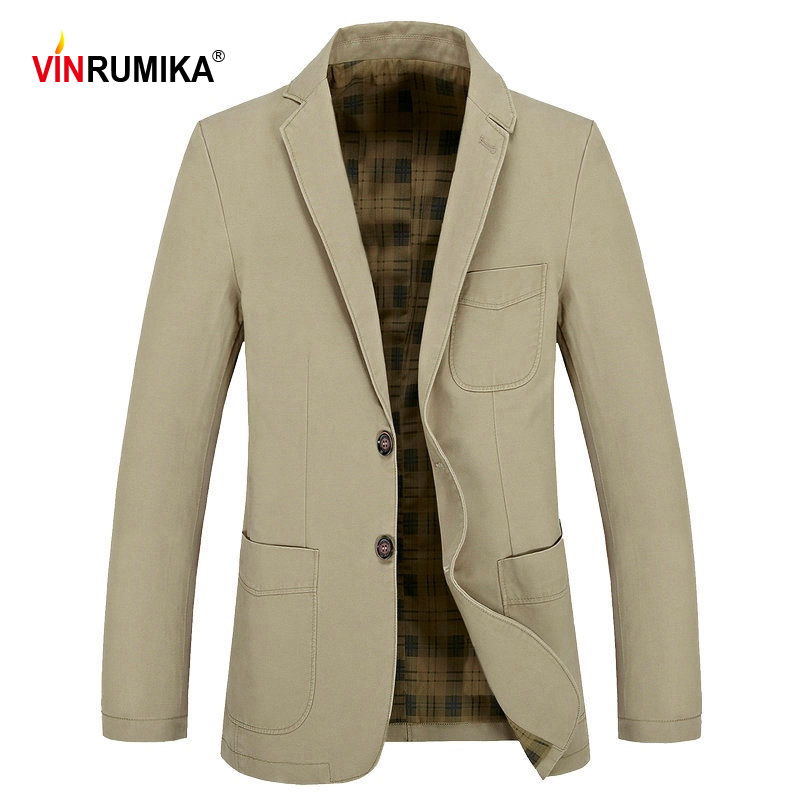 

2020 Spring Autumn Men' Business Casual Brand Khaki Blazer Coat Gentleman Male 100% Cotton Black Blazers Coats Slim Suit Jacket, Army green