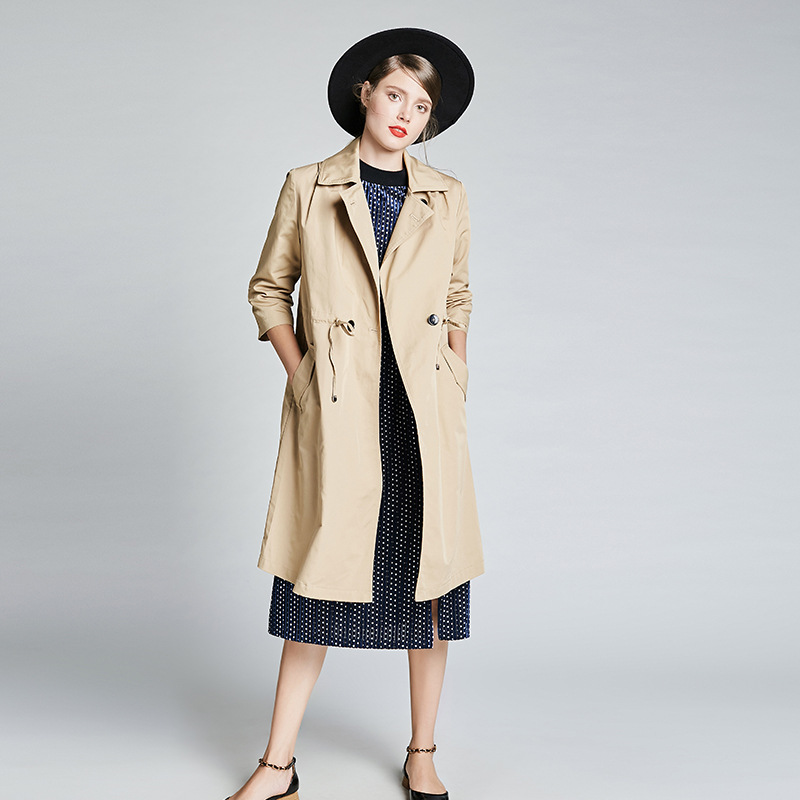 

Dark Blue khaki woman Winter coat england double-breasted slim trench coats for womens star style dress female british style