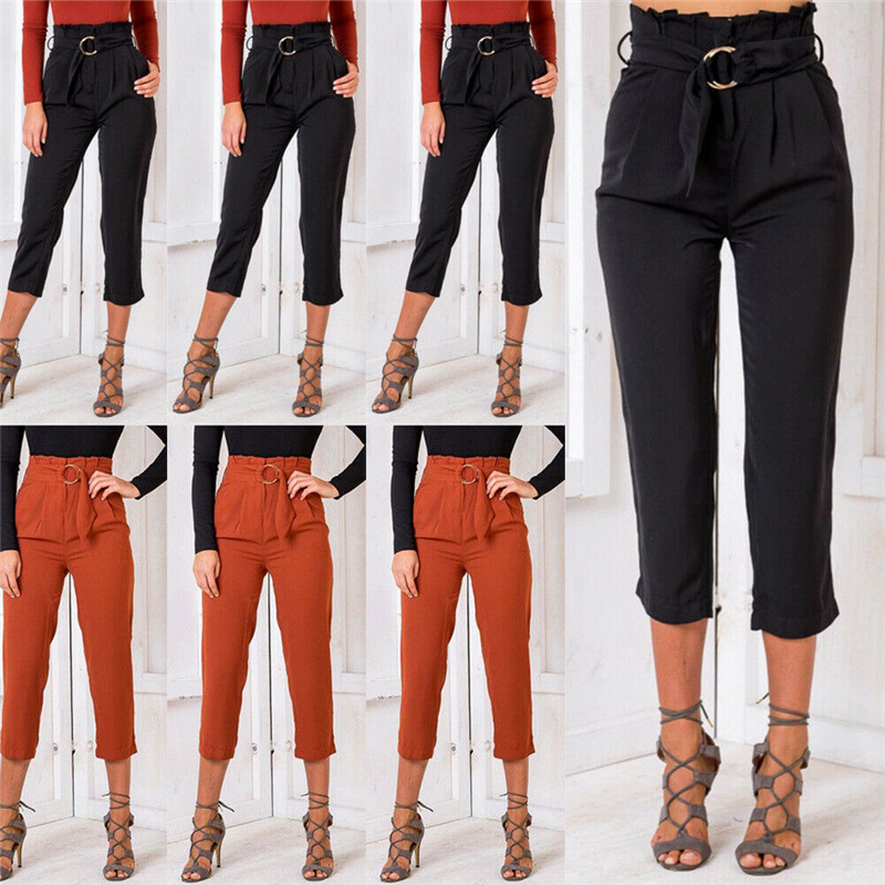 

Fashion Women' Palazzo Casual and Skinny Solid Flared High Waist Ladies Casual Long Eight Wide Leg Pants, As photo shows