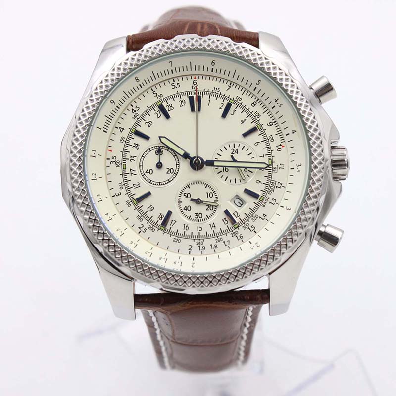 

Motors New Watches Quality B06 B01 A25362 Chronograph Battery Movement Quartz Silver Dial Men Watch Leather Strap Mens Wristwatches, No send watch for shipping