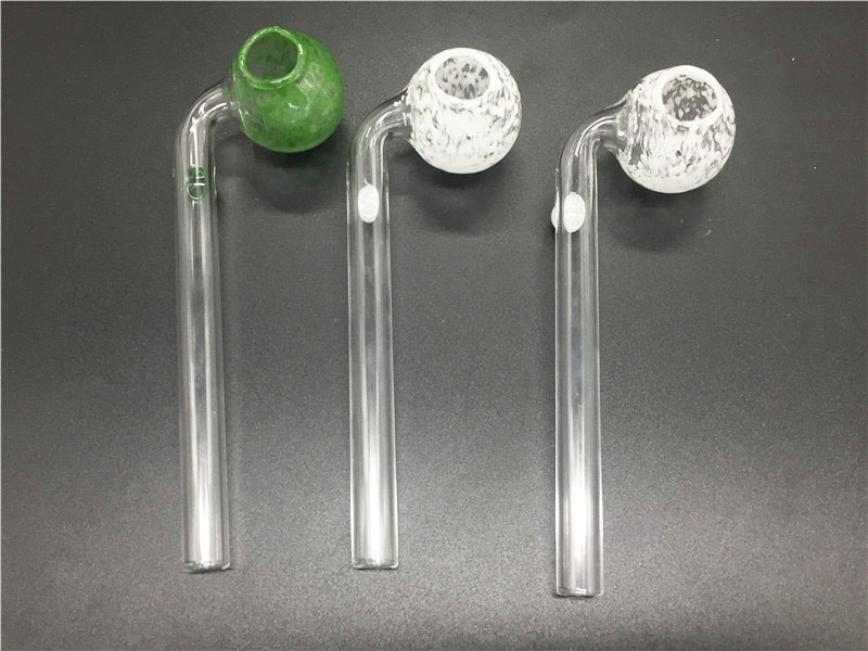 

14cm Pyrex Curved Glass oil burner Pipes for Smoking Crystal glass hand oil tube pipes with Colored Balancer