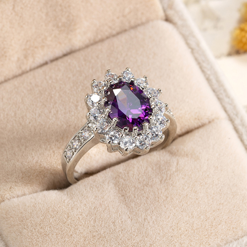 

Sparkling Blue Purple Green Oval Zircon Wedding rings for women Luxury Silver color full CZ Engagement party jewelry bague femme