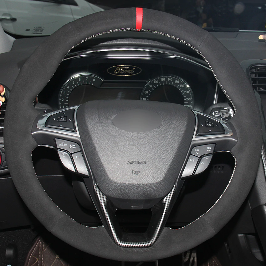Black Suede Red Marker Car Steering Wheel Cover for Ford Fusion Mondeo 2013 2014 EDGE 2015 2016-image-441793562