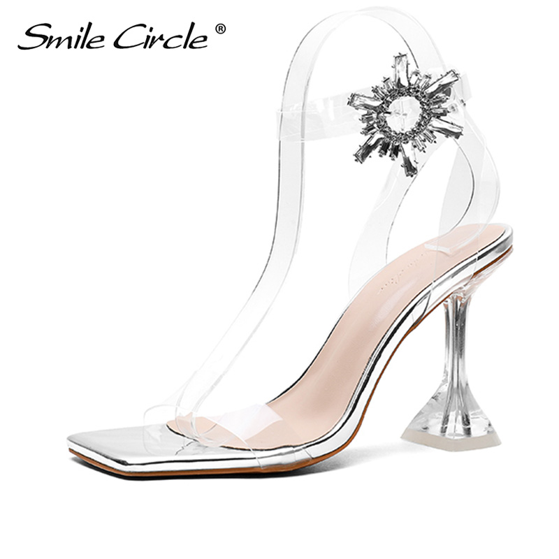 

Smile Circle / Summer new transparent sandals ladies elegant high-heeled sequin crystal shoes women ladies banquet wedding shoes, Beige