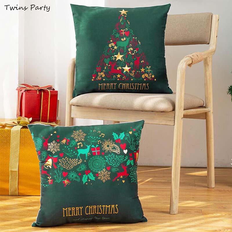 

Twins 45*45cm Christmas Green Cotton Pillowcase Christmas Ornaments 2019 Merry Decorations For Home Happy New Year