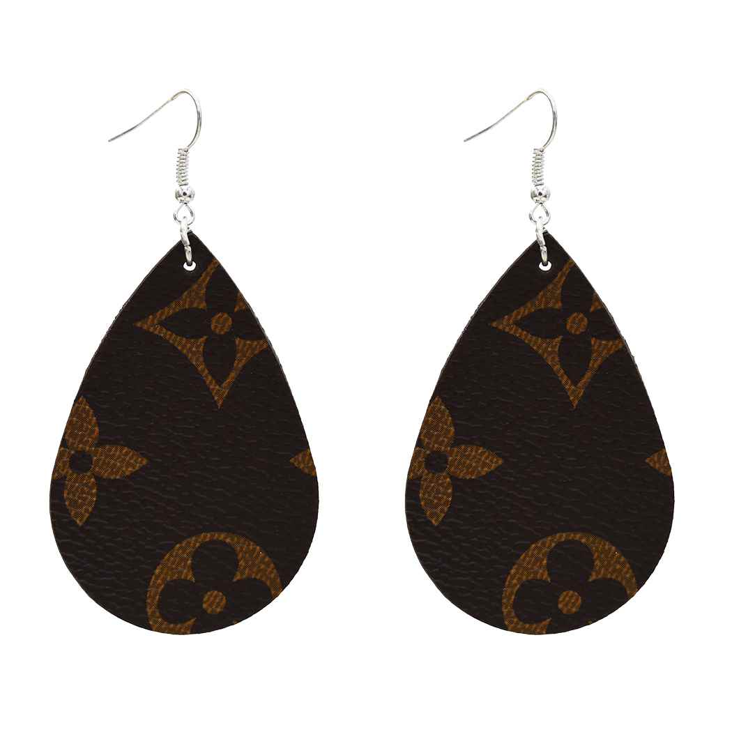 

Personalized punk style double-sided pu leather water drop snake earrings