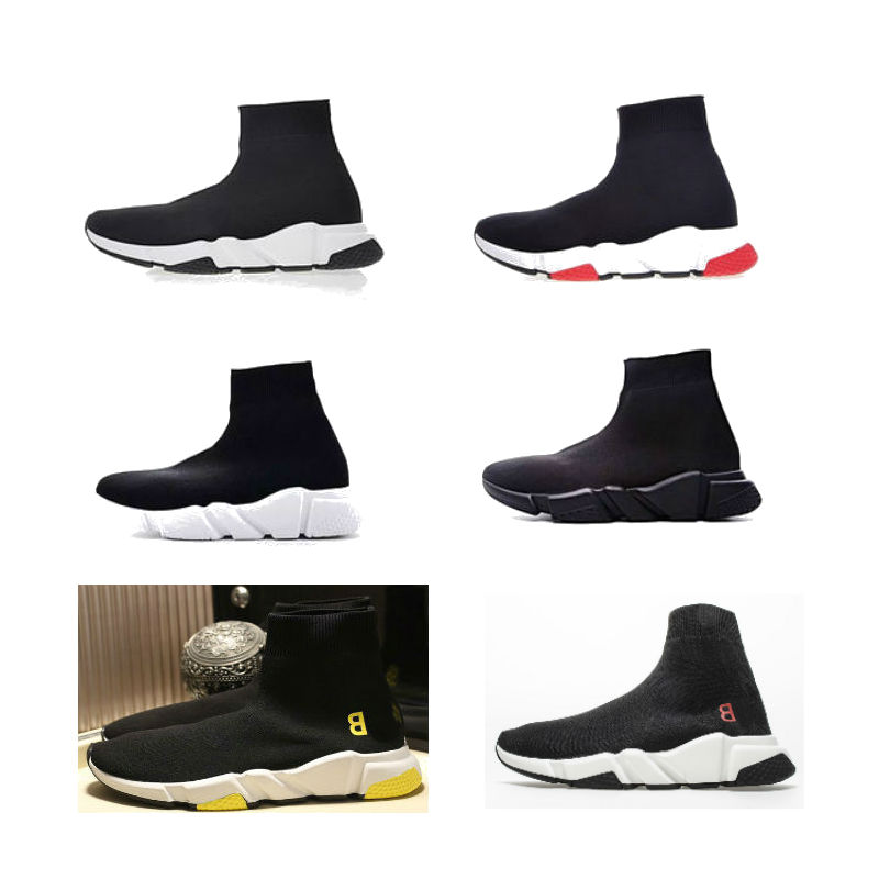 

2020 New Paris Speed Trainers Knit Sock Shoe Original Luxury Designer Mens Womens Sneakers High Top Quality Casual Shoes With Box, Black
