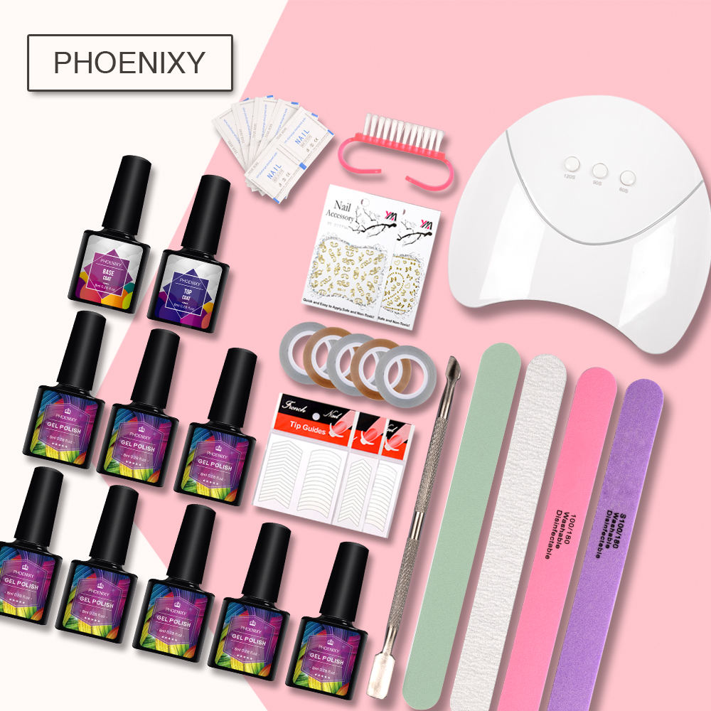 

Manicure Set For Nail 8 Color Gel Nail Polish Kit Top Base lacquer Varnish Semi Permanant 36w Dryer Lamp For Art Tools