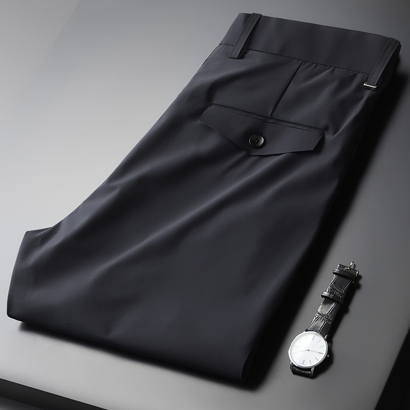 

Minglu Summer Mens Pants Solid Color Smart Casual Male Trousers High Quality Slim Fit Suit Man Pants Fashion Casual, Navy hkz20010