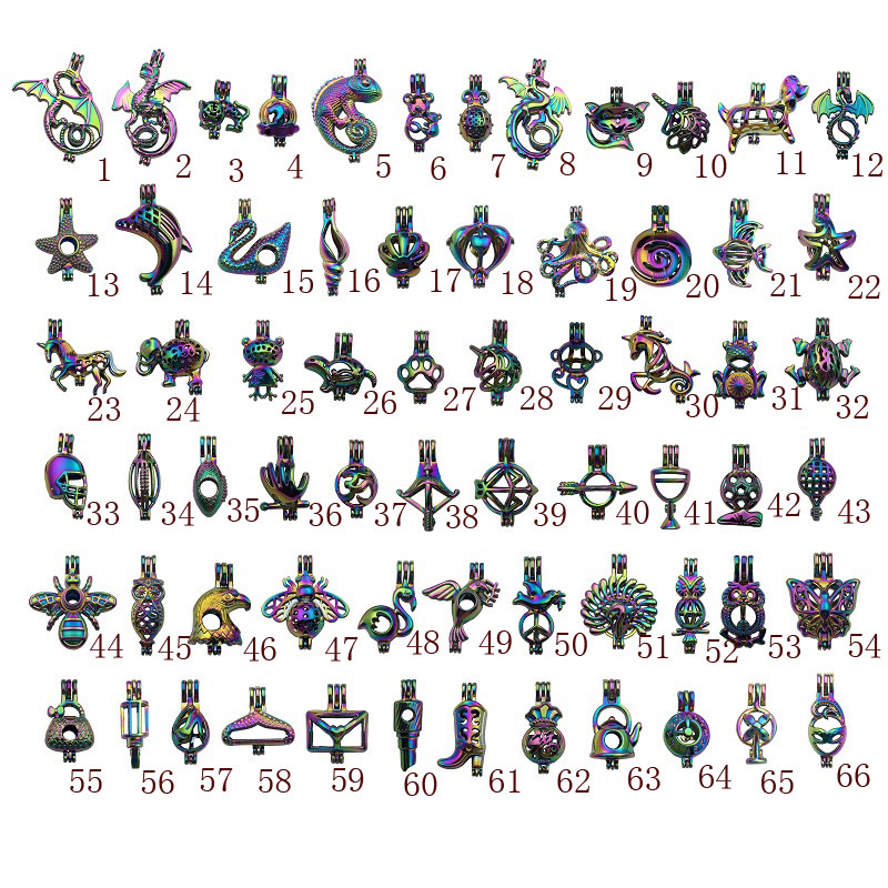 50 Pieces Mix Rainbow Pearl Cage Beads Cage Locket Pendant Jewelry Making Supplies-For Oyster Pearls, Essential Oil Diffuser, Fun Gifts-image-482753652