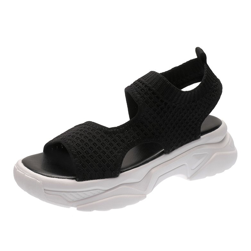 

Dropshipping Women Sandals Woman Elastic Band Mesh Breathable Shoes Ladies Wedge Platform Women's Open Toe Summer Shoes, Beige