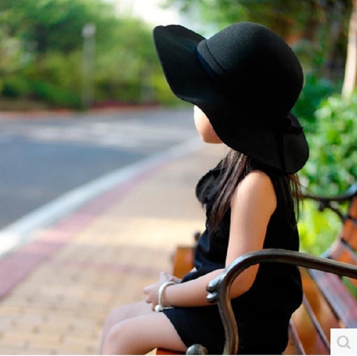 

50pcs Autumn Winter Warm Kids Boys Girls Vintage Wide Brim Cap Soft Wool Felt Bowknot Bowler Floppy Children Sun Hat Beach Hat by Air11, Customize