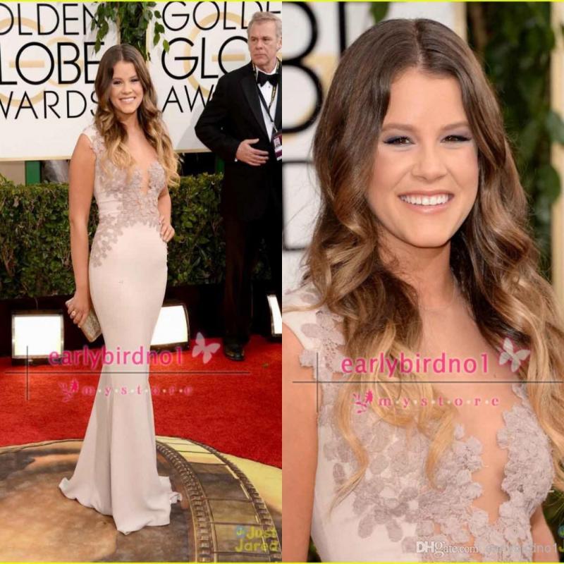 

free shipping 2015 Annual Golden Globe Awards Sosie Bacon Sexy Mermaid Jewel Chiffon Celebrity Dresses with Appliques Red Carpet, Black