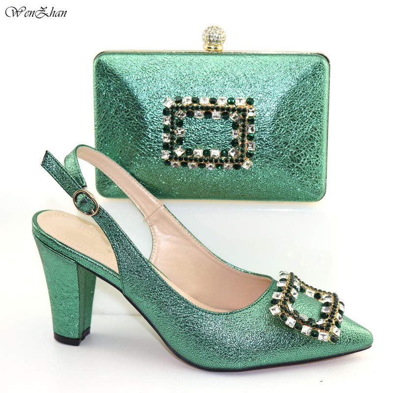 

WENZHAN women high heel shoes and bags to match set italy style with Accessories shoes with match bag set green 38-42 C910-3, As picture 1