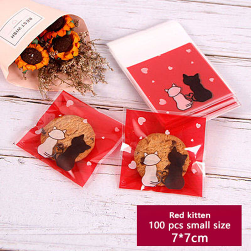 

100pcs Cookies Self Adhesive Soap Biscuits Package Bag Red Bottom Love Black White Cat Color Wedding Birthday Party Gift Bag