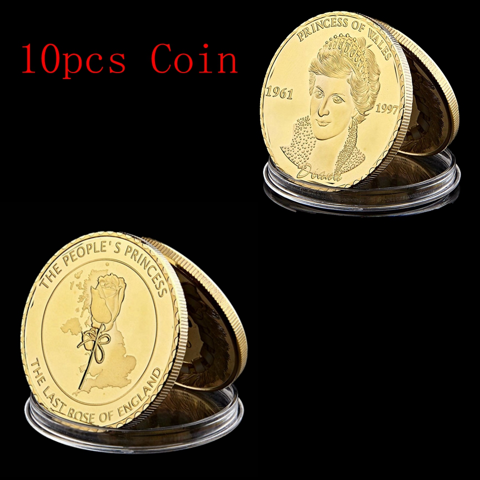 10pcs Arts and Crafts Gold Plated British princess Diana Last Rose World Celebrity Souvenir Metal Coin-image-531689161