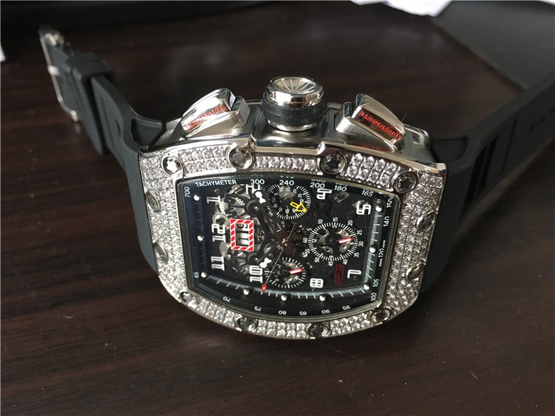 

New arrival men's sport watch top quality Male watches mechanical wristwatch skeleton dial diamonds bezel black rubber strap 020, Black strap