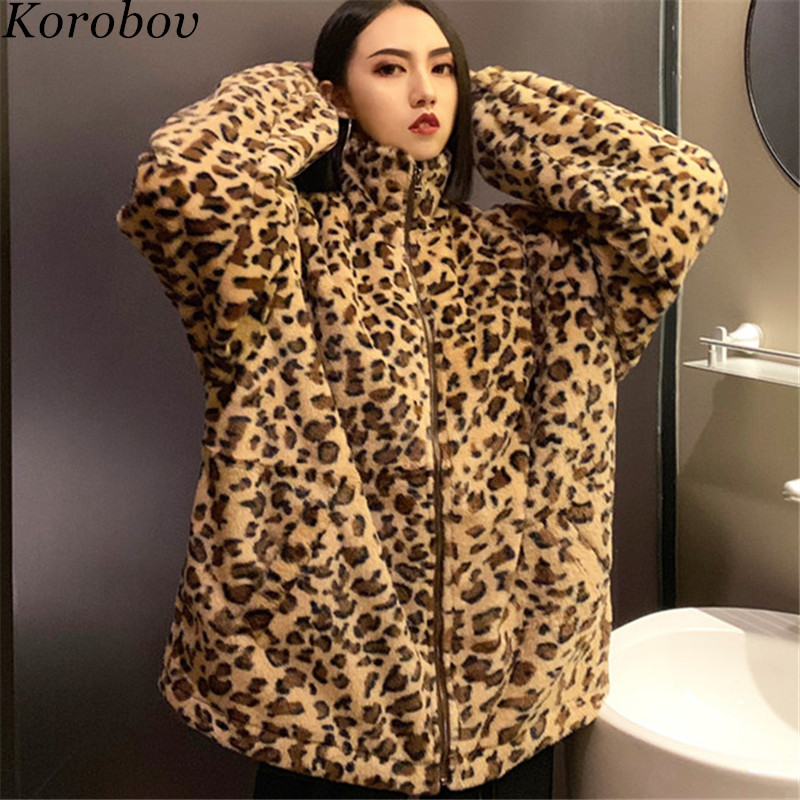 

Korobov 2019 Korean Leopard Print Female Jacket Vintage Elegant Women Loose Casual Jackets Harajuku Streetwear Coats 76667, Leopard coats