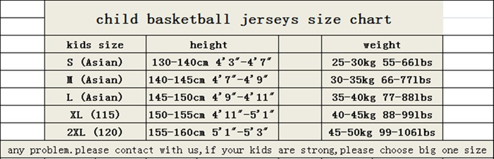 Youth Basketball Shorts Size Chart