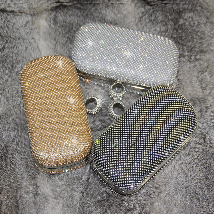 

Celebrity Dinner Handbags Gold/Silver/Black Diamond Evening Ladies Rhinestone Banquet Ring Clutch Bag for Female