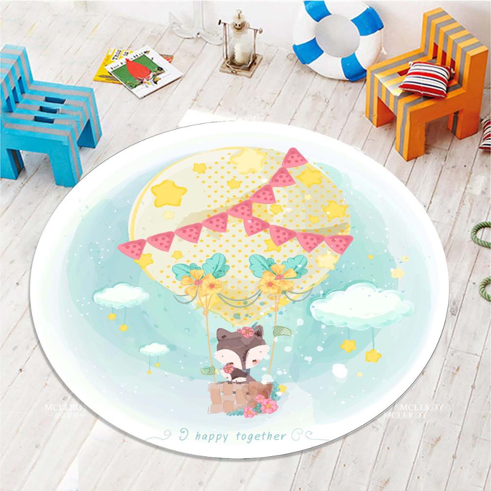 

Else Air Ballons Clouds Animals 3d Pattern Print Anti Slip Back Round Carpets Area Rug For Kids Baby Children Room, As pic