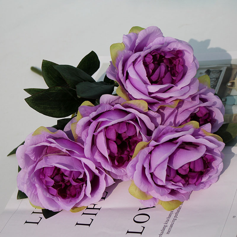 

5 heads simulation peony flower head wedding background wall decoration artificial silk floral wreath peony bouquet, Milk white