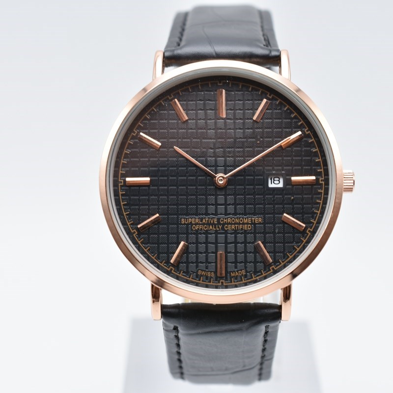 

Ultra-thin dial two needle quartz battery leather belt 40mm auto date mens watches on sale men designer watch wholesale men wristwatch gifts, Black