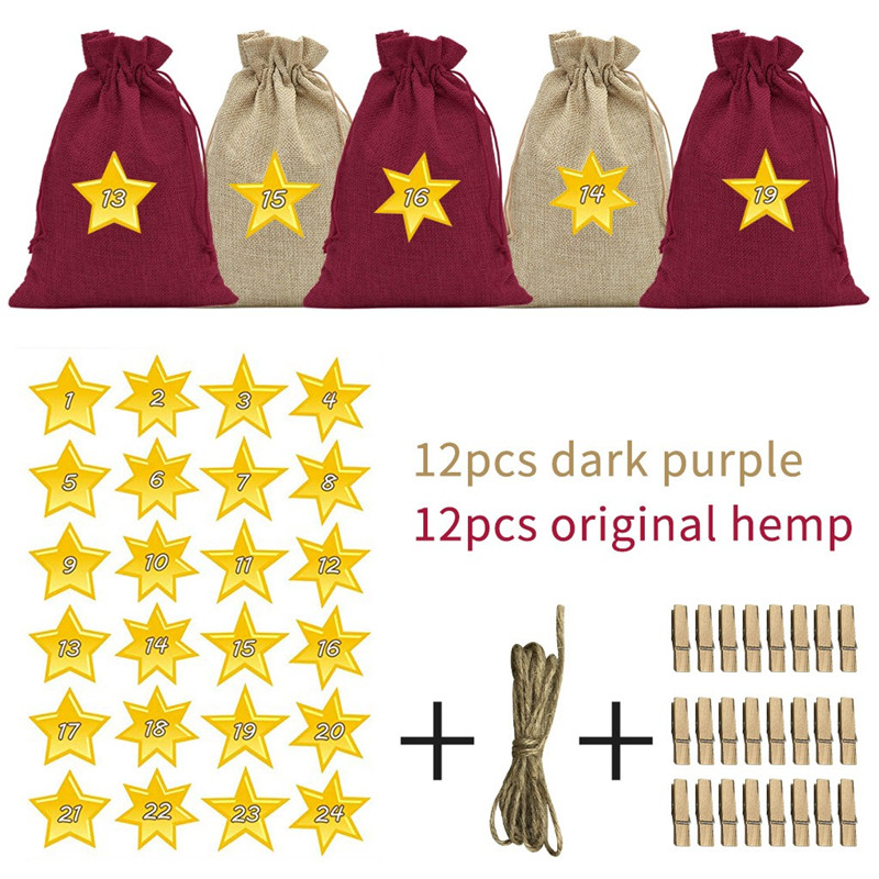 

24pcs candy bag Christmas Gift bags Bundle Star Digital Sticker Jute Set d91118