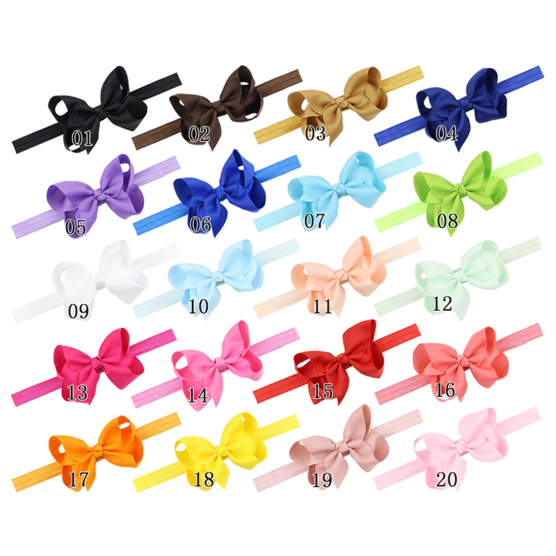 

20pcs\lot Big Girl Bows Headband Elastic Hair bands Ribbon bows Turban Bowknot Head Wrap Hair Accessories, As pic