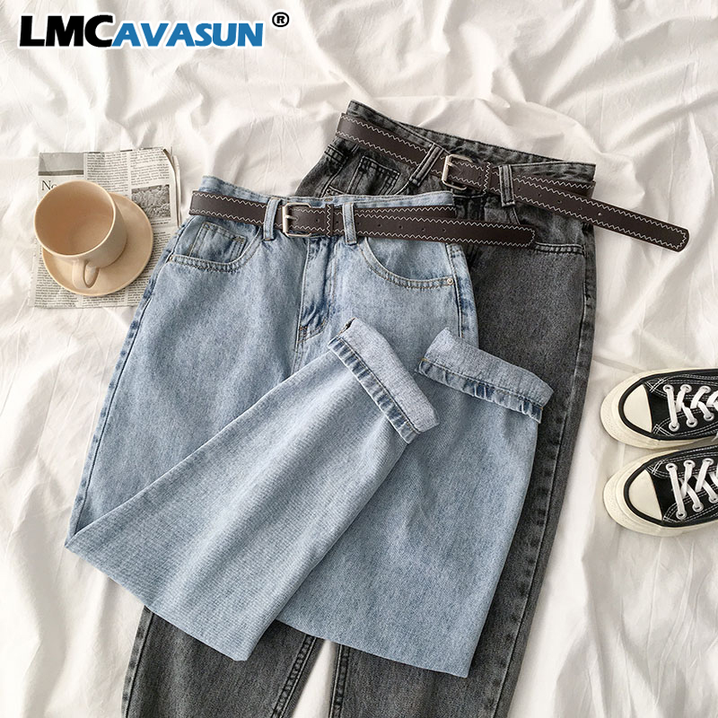 

LMCAVASUN Vintage Casual Jeans Women Fashion Streetwear High Waist Denim Long Pants Female Blue Gray Stright Pant Bottom, Black