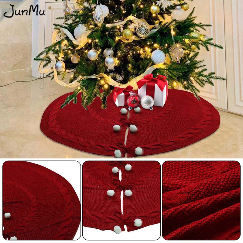 

Christmas Tree Skirts Knitted Large Red Carpet Merry Christmas Decoration for Home Tree Skirts New Year Decoration125cm Big Size