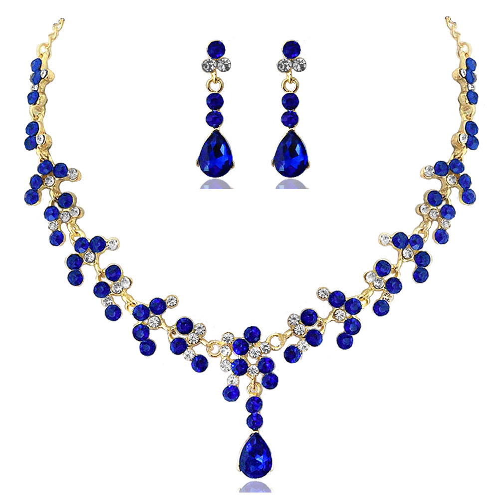 Boucles d'oreilles en cristal vert bleu blanc rouge collier ensembles de bijoux de mariée pour les femmes ensemble de bijoux de mariage élégant a