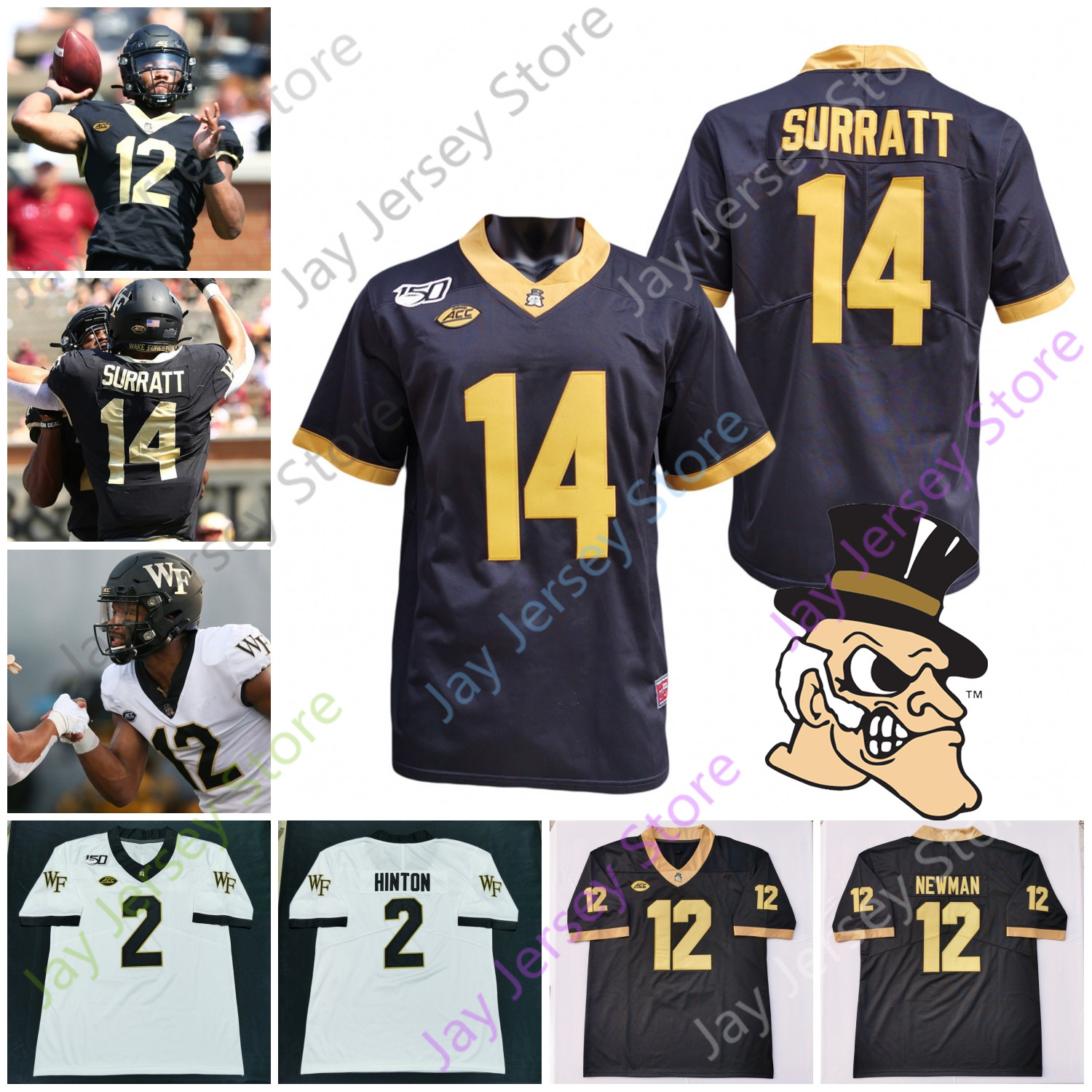 

2020 Wake Forest Demon Deacons Football Jersey NCAA College Jamie Newman Cade Carney Kenneth Walker III Sage Surratt Carlos Basham Jr. Curry, Black